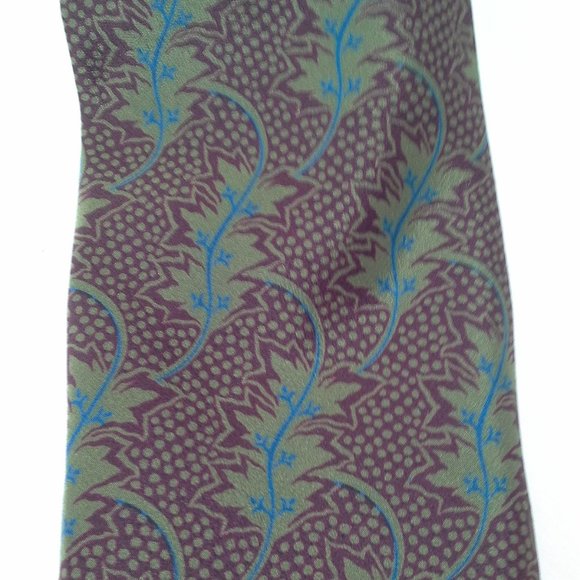 Giorgio Armani mens tie 3.5inx55in Blue tan leaf - Picture 3 of 8